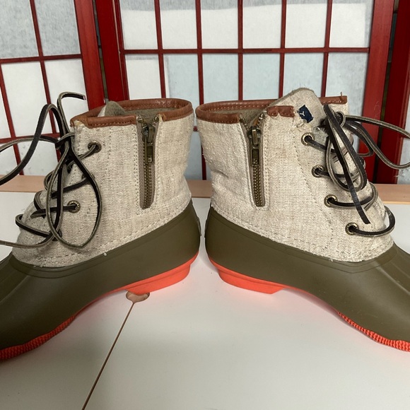 Sperry Duck Winter/Rain Boots, orange/green-brown/tan, size W8, Waterproof, EUC! - Picture 9 of 10